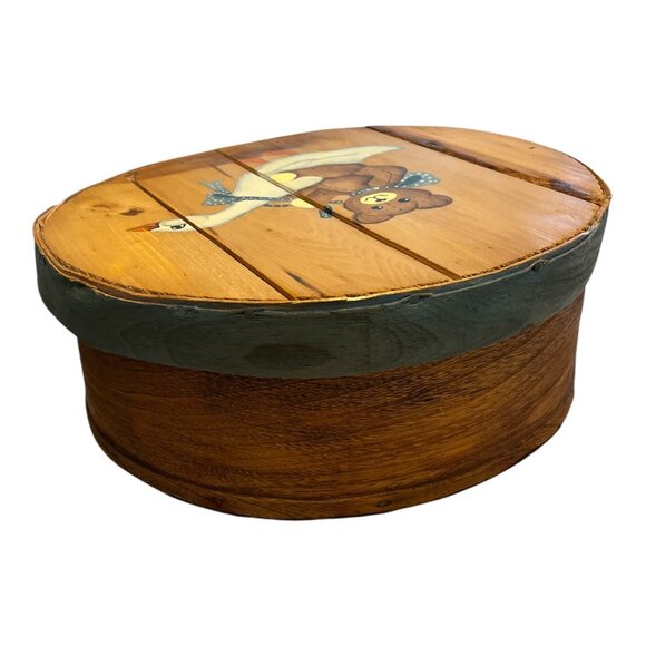 VTG Seneca Crafts Painted Wood Cheese Box – Goose & Bear Country Decor – 15" x 5 - Picture 2 of 8